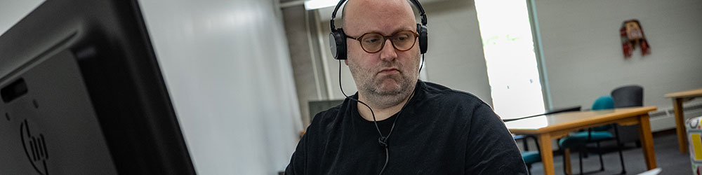 student headphones studying